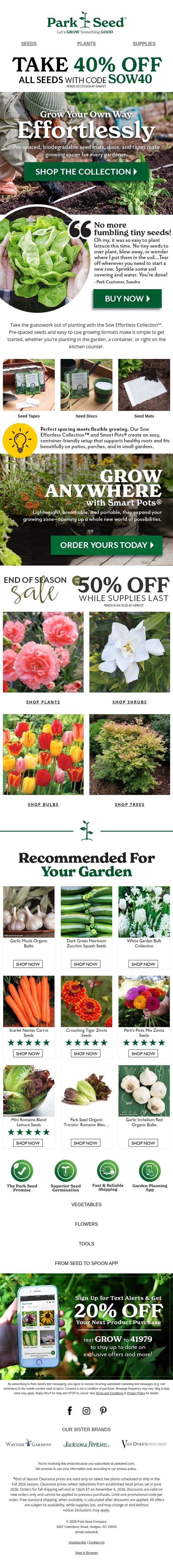 Easy like Sunday Morning & 40% OFF email from Park Seed screenshot