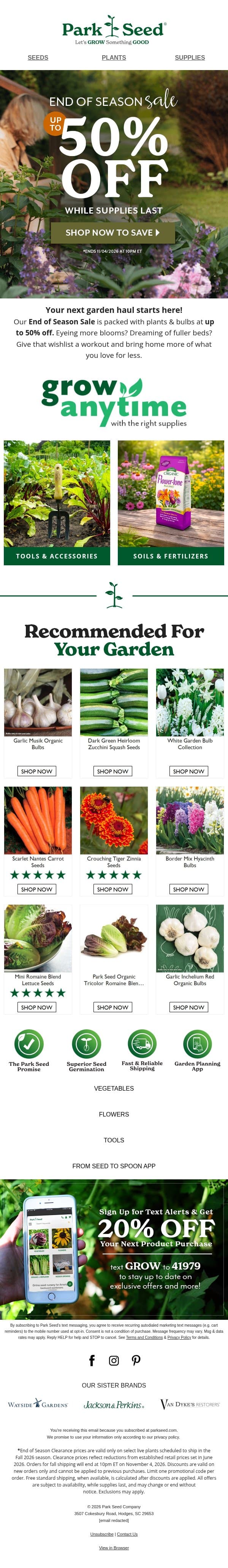 Limited Stock. BIG Savings. Up to 50% OFF! email from Park Seed screenshot