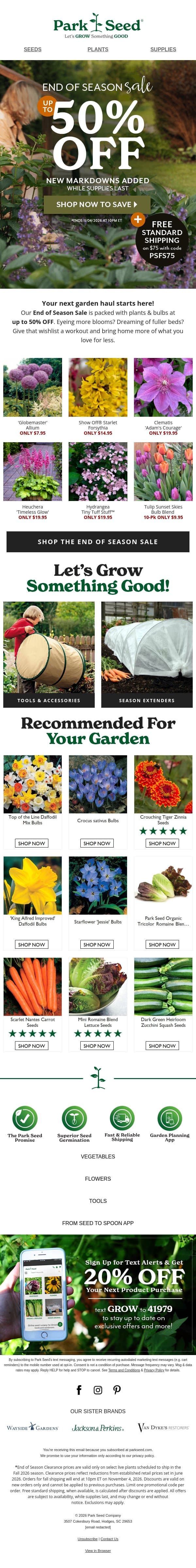 JUST ADDED: New Markdowns up to 50% OFF & Shipping Now! π email from Park Seed screenshot