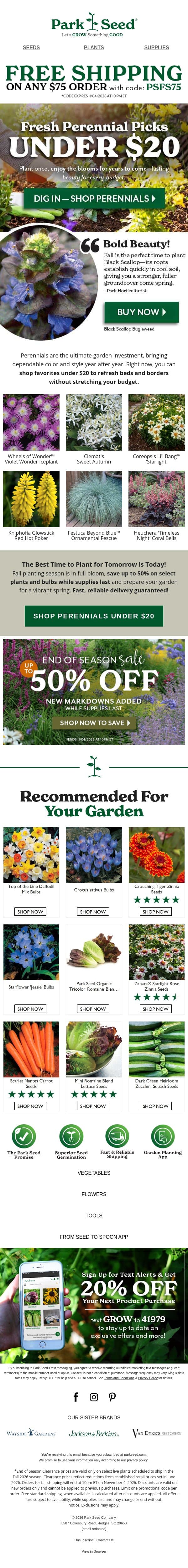 Under $20 & Up to 50% OFF? Unbelievable! email from Park Seed screenshot