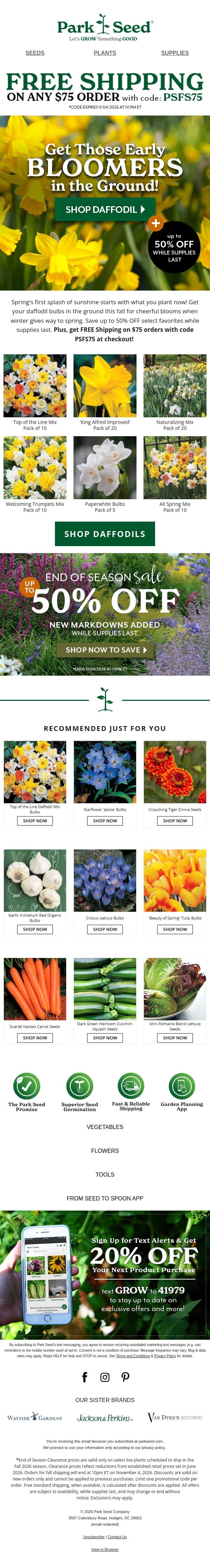 Daffodil Deals: up to 50% OFF! email from Park Seed screenshot