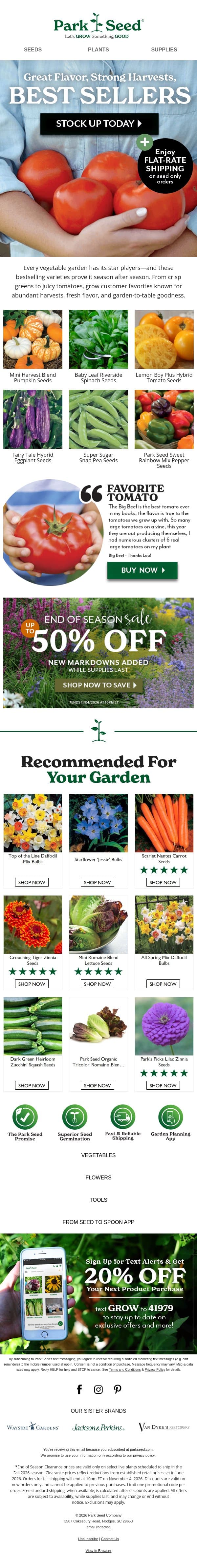 Best Sellers. Flat Rate Shipping. And End of Season Savings! email from Park Seed screenshot