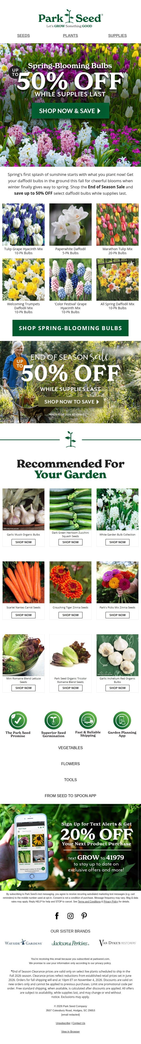 🌷 Dig In up to 50% OFF Spring Bulbs email from Park Seed screenshot