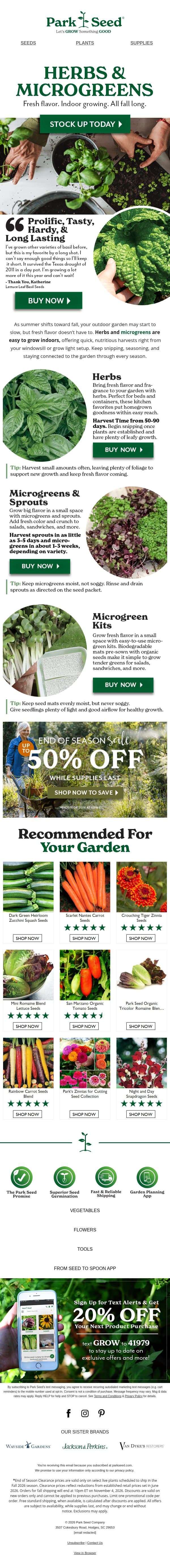 Grow Anywhere, Harvest Everywhere & SAVE! email from Park Seed screenshot
