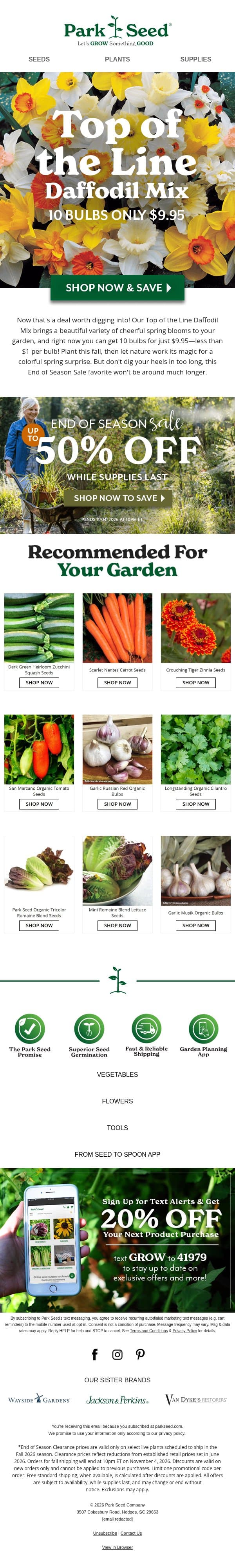 A Top-of-the-Line Deal for LESS Than $1 A Bulb! email from Park Seed screenshot