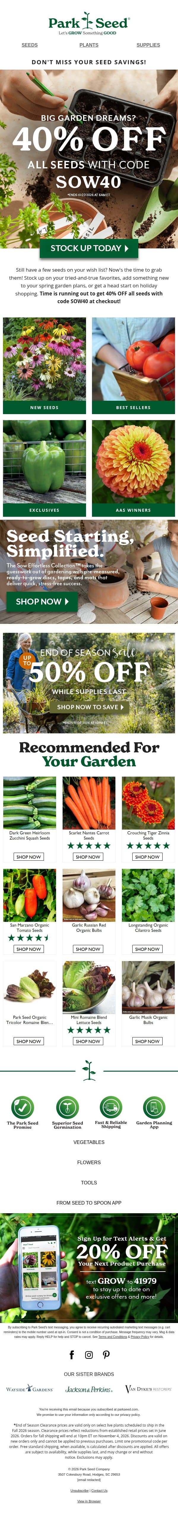 40% OFF Seeds! Do You Really Need Another Excuse? email from Park Seed screenshot