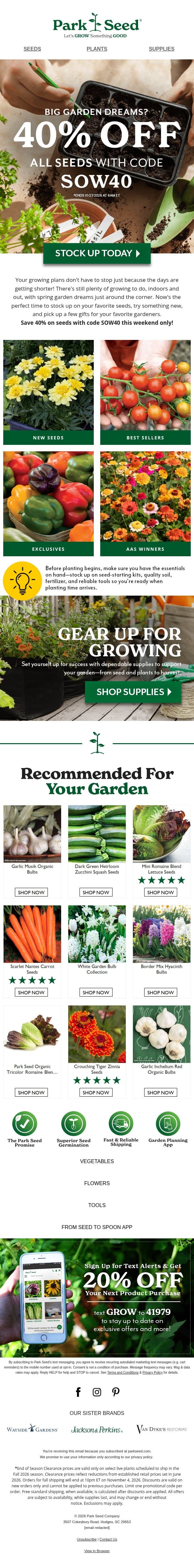 Too Many Seeds? Said No Gardener Ever...Especially at 40% OFF! email from Park Seed screenshot