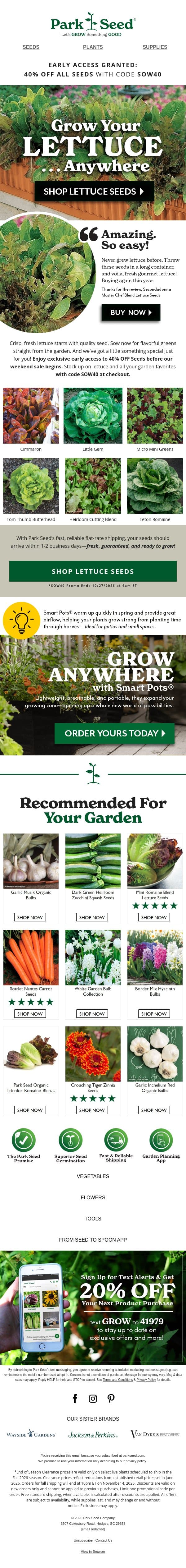 Psst...Secret Savings Inside, Just for You! email from Park Seed screenshot
