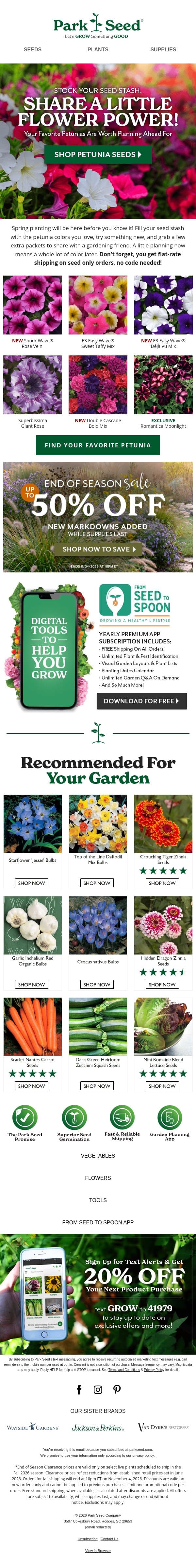 Plan Ahead for Petunia Perfection & End of Season Savings! email from Park Seed screenshot