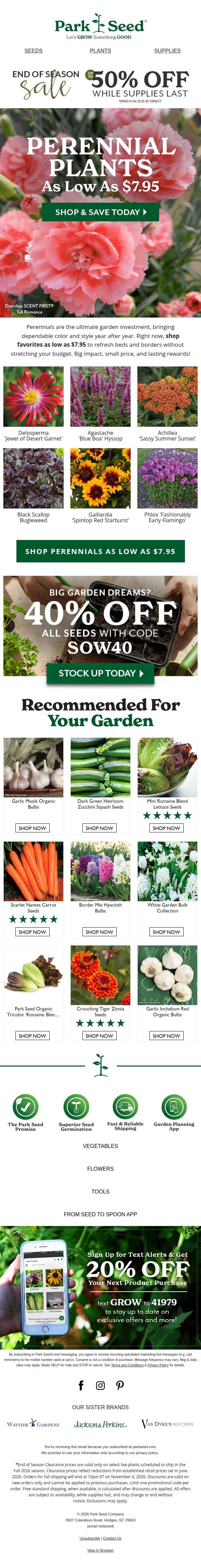 As Low as $7.95?! These Perennials Are a STEAL 🌸 email from Park Seed screenshot