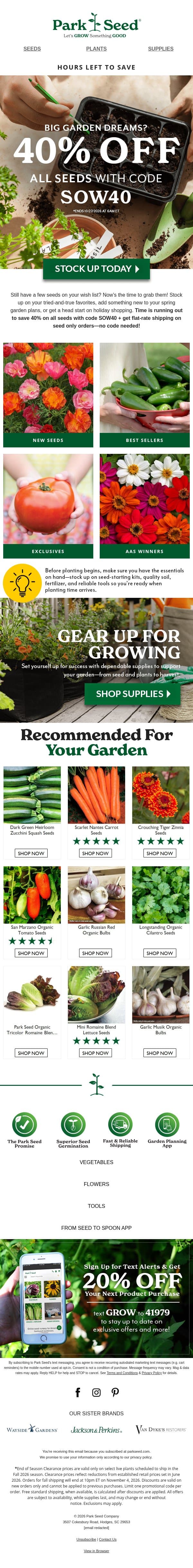 Final Hours: 40% OFF All Seeds Ends Soon email from Park Seed screenshot