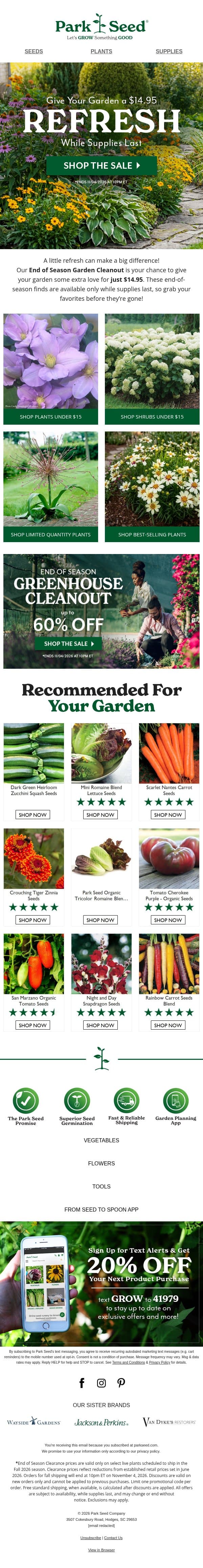 Your $14.95 Garden Makeover, Delivered! email from Park Seed screenshot