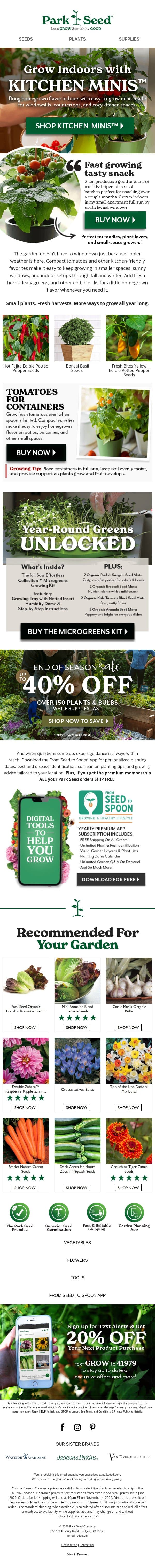Grow More Indoors & Save email from Park Seed screenshot