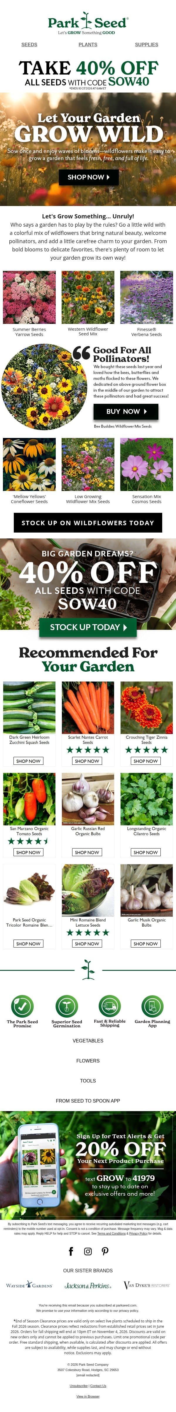 Wild About Wildflowers & 40% OFF?! Shop Now to Save! email from Park Seed screenshot