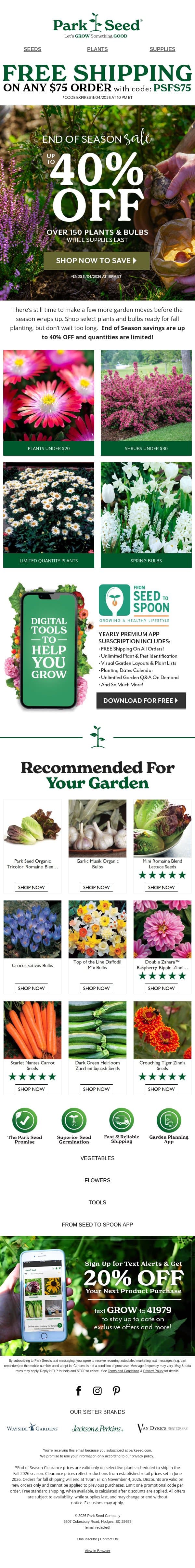 Grab A Few More...up to 40% OFF! email from Park Seed screenshot