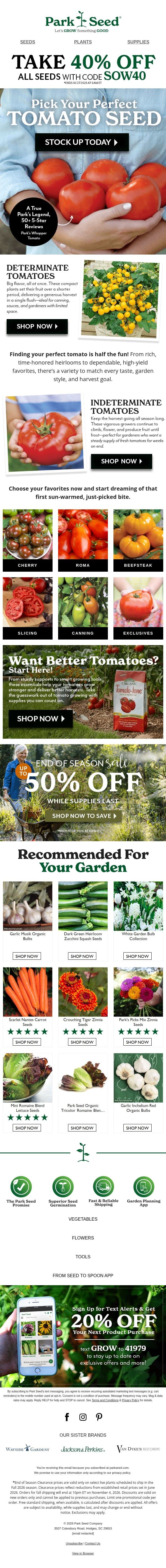 You Say Tomato, We Say 40% OFF! 🍅 email from Park Seed screenshot