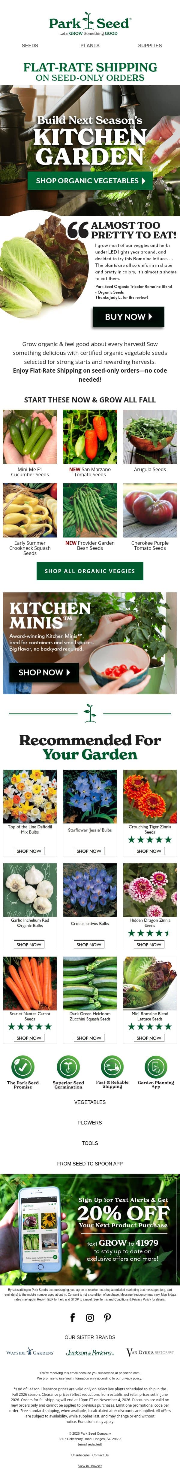 Organic Veggie Seeds. Fresh Possibilities! email from Park Seed screenshot