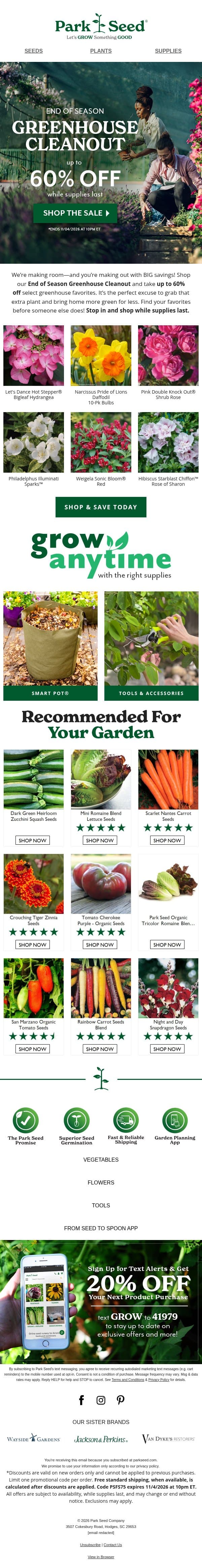 No Tricks, Just Savings! email from Park Seed screenshot