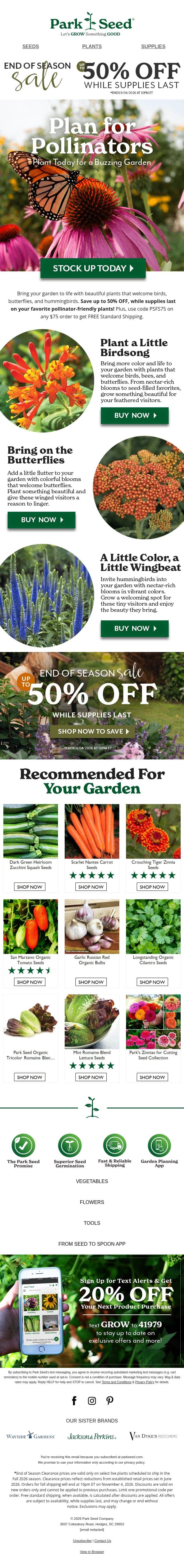 Save up to 50% & Bring on the Bees & Butterflies! π email from Park Seed screenshot