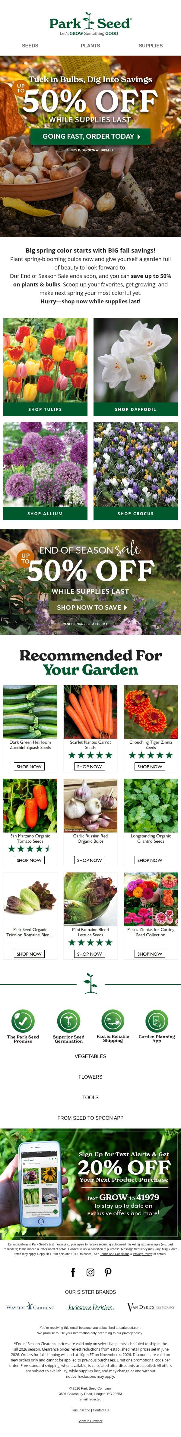 Early Spring Bloomers Going Fast & up to 50% OFF email from Park Seed screenshot