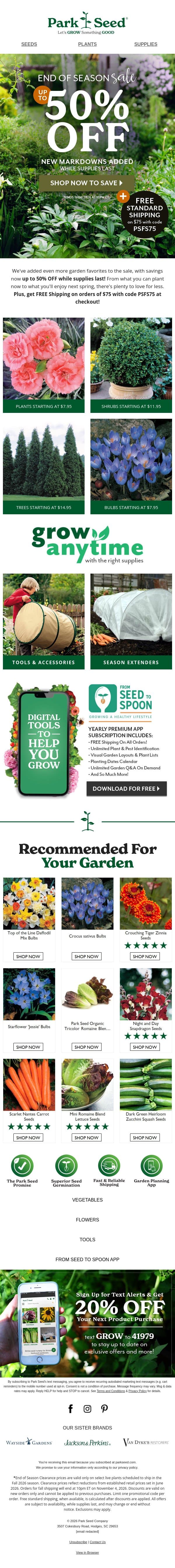 We're Slashing Prices for the Season: Now up to 50% OFF email from Park Seed screenshot