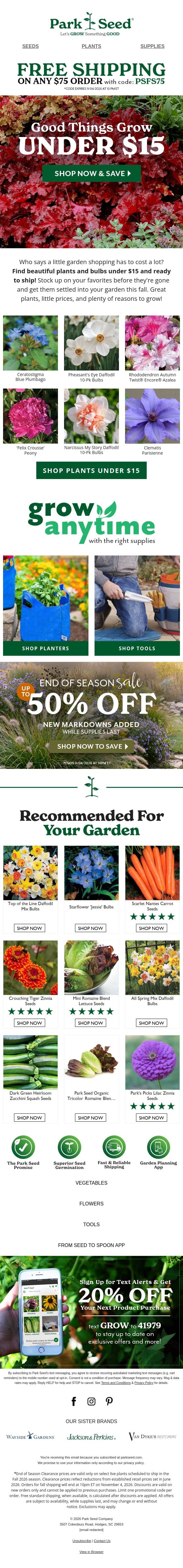 Monday Mood Booster: Plants Under $15! email from Park Seed screenshot