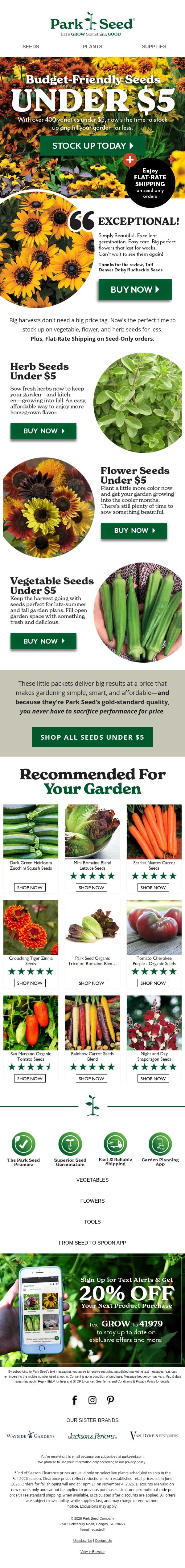 Your Seed Haul Starts Under $5 email from Park Seed screenshot
