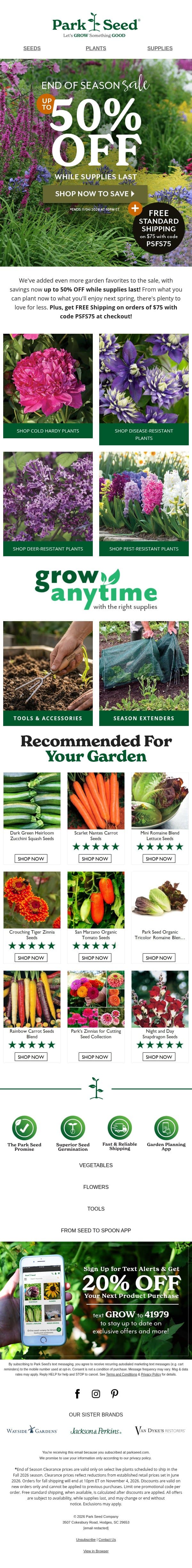 Garden Refresh: up to 50% OFF + FREE Shipping! email from Park Seed screenshot