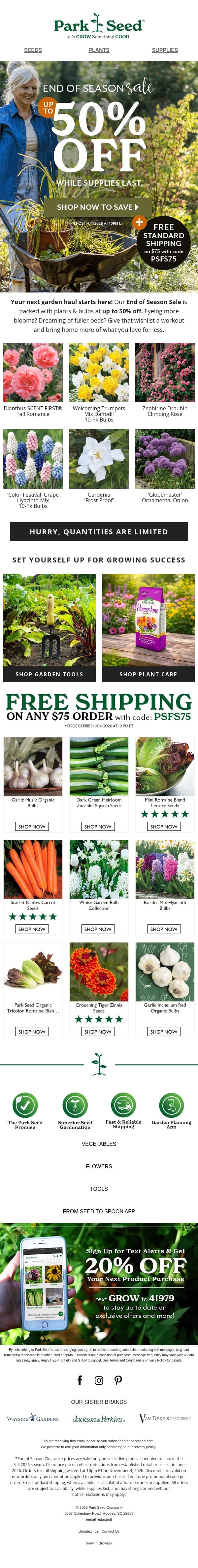 End of Season. Beginning of Big Savings! email from Park Seed screenshot