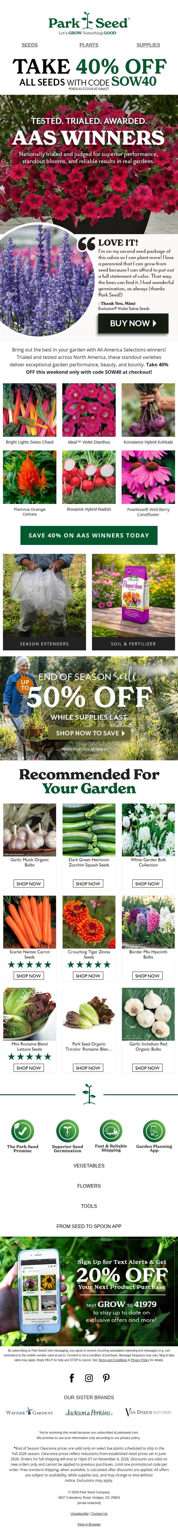 40% OFF Award-Winning Seeds (this weekend only) email from Park Seed screenshot