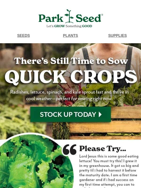 Harvest Fast & Ship FREE! email from Park Seed