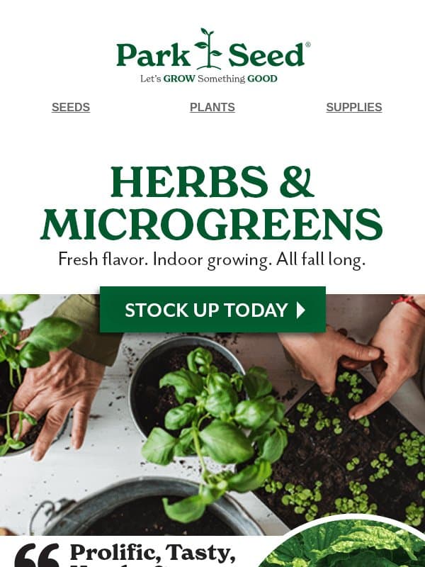 Grow Anywhere, Harvest Everywhere & SAVE! email from Park Seed