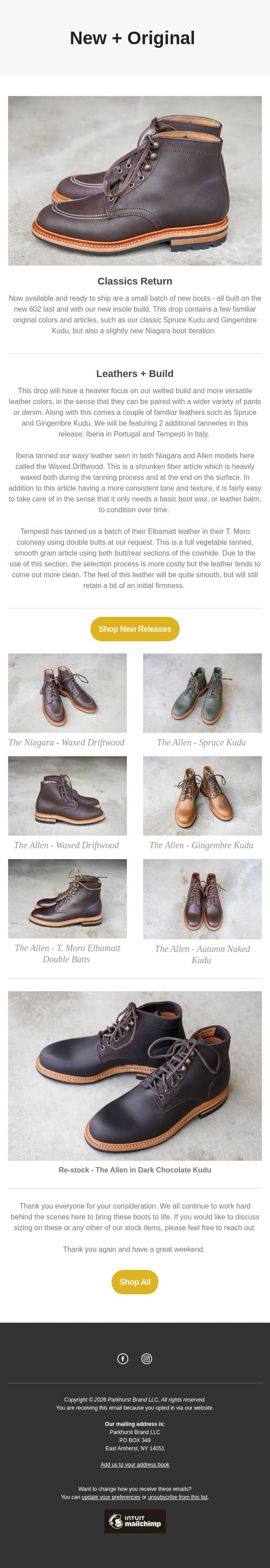 New Releases Now Live email from Parkhurst screenshot