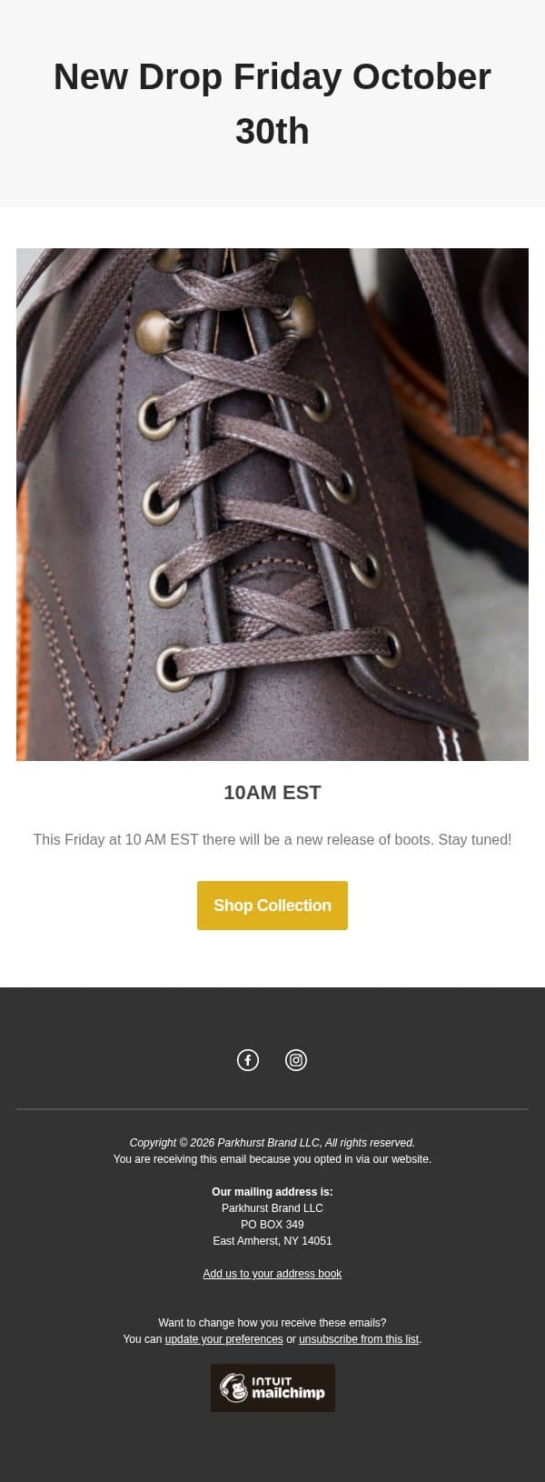 New Release Friday 10/30 email from Parkhurst screenshot