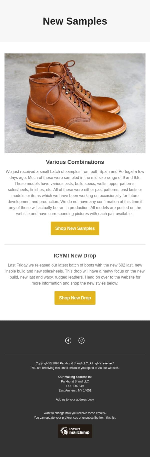 New Samples email from Parkhurst screenshot