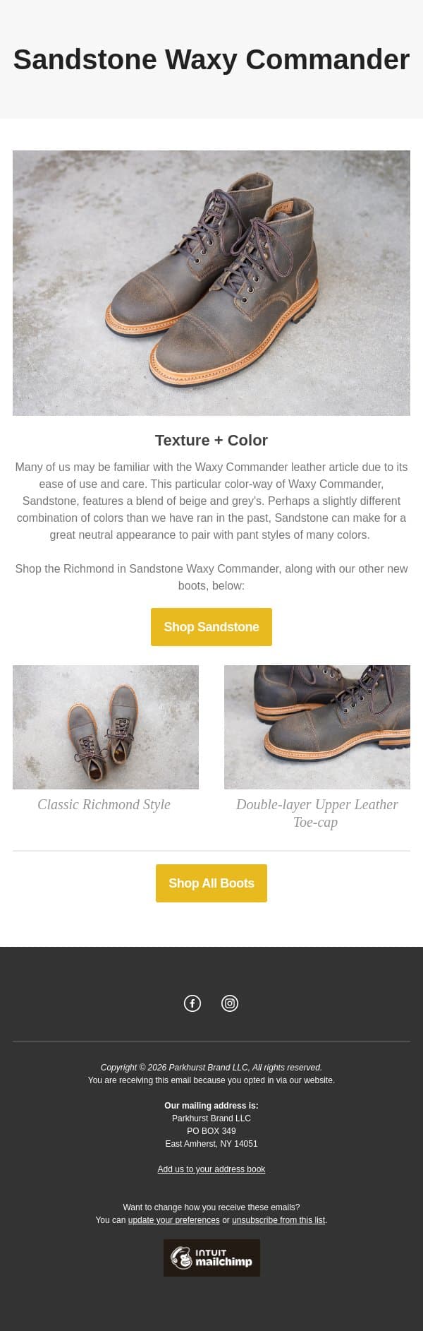 Sandstone Waxy Commander email from Parkhurst screenshot