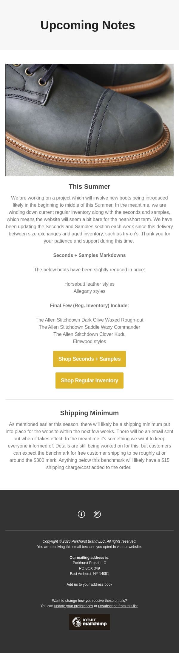 May Update email from Parkhurst screenshot