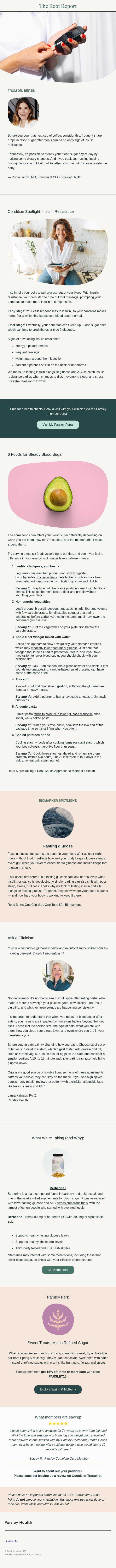 Tired after meals? Check your blood sugar email from Parsley Health screenshot