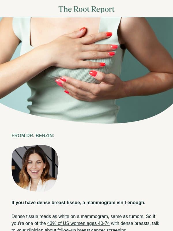 Dense breast tissue and alternative cancer screening options email from Parsley Health