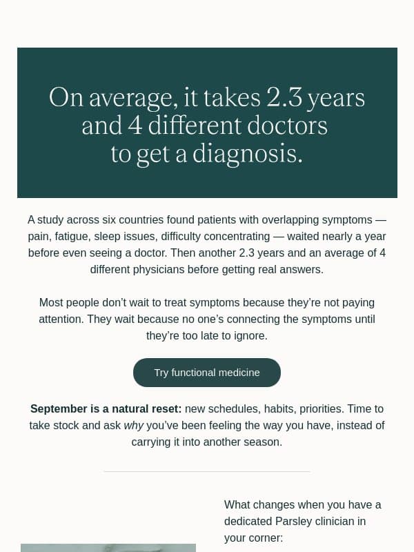 Don’t wait until something goes wrong… email from Parsley Health