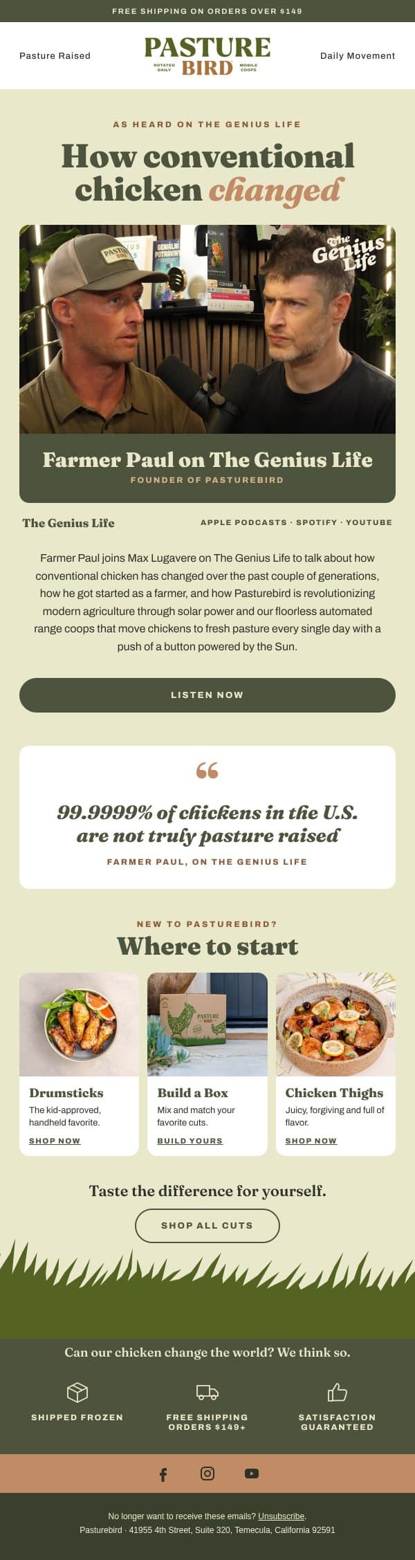 "99.9999% of chickens aren't truly pasture raised" email from Pasturebird screenshot