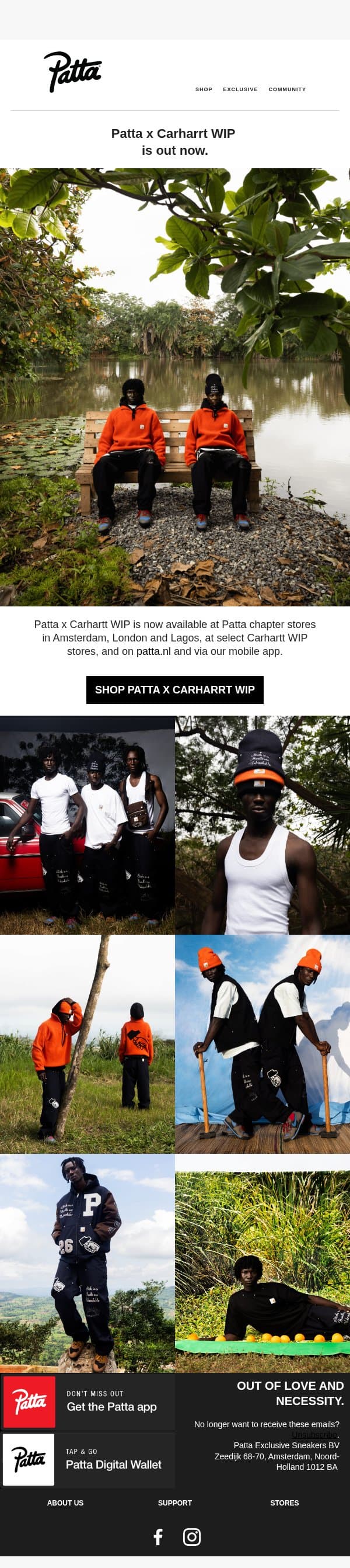 Patta x Carharrt WIP is out now. email from Patta screenshot