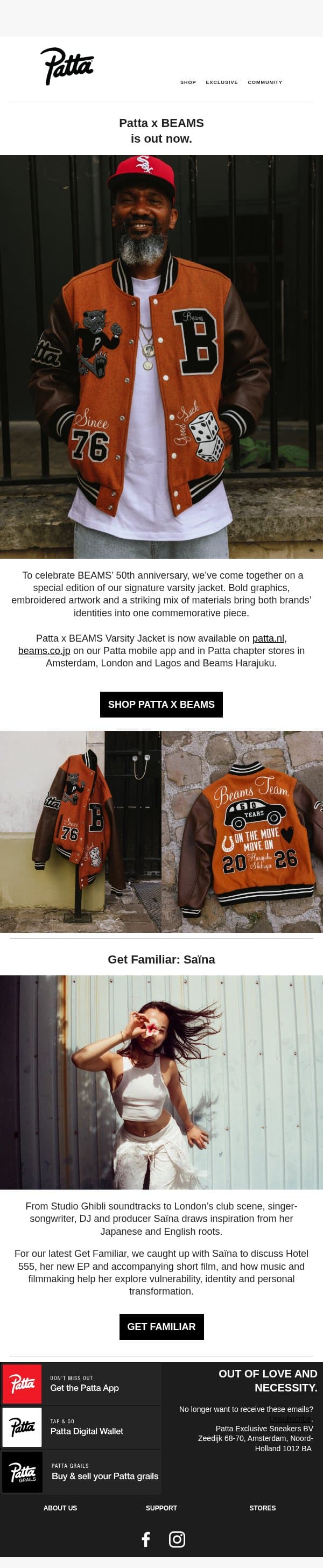 Patta x BEAMS is out now. email from Patta screenshot