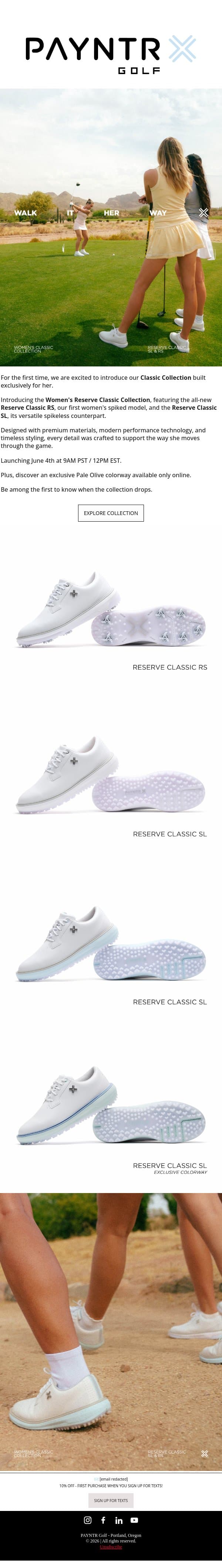 Introducing the Women's Classic Collection email from Payntr Golf screenshot