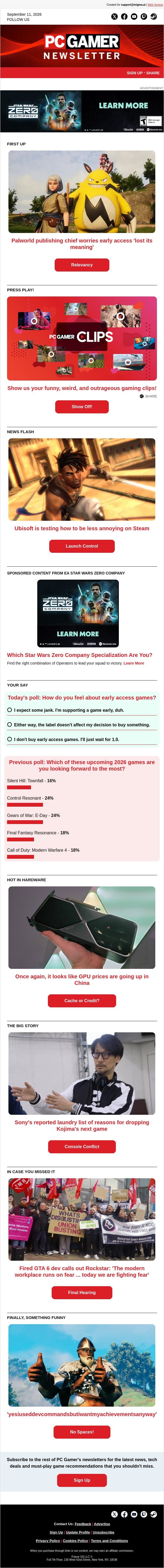 Palworld publishing chief worries early access has 'lost its meaning' email from PC Gamer screenshot