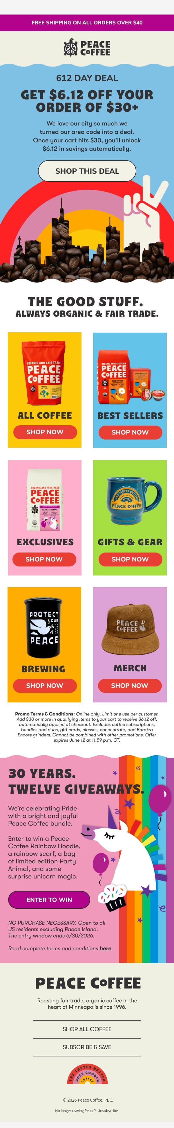 โ๏ธ๐ For the love of the 6-1-2 & your fav MPLS roaster email from Peace Coffee Decaf screenshot