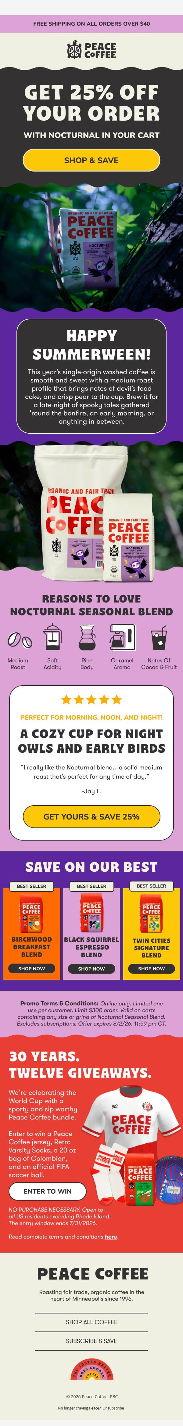 π¦π Get in the Summerween spirit! email from Peace Coffee Decaf screenshot