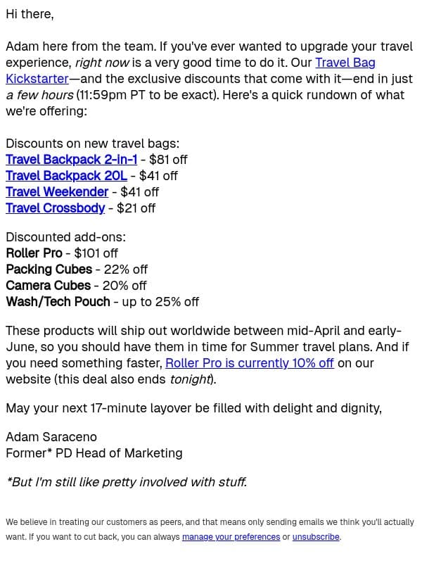 Now we're for real. email from Peak Design