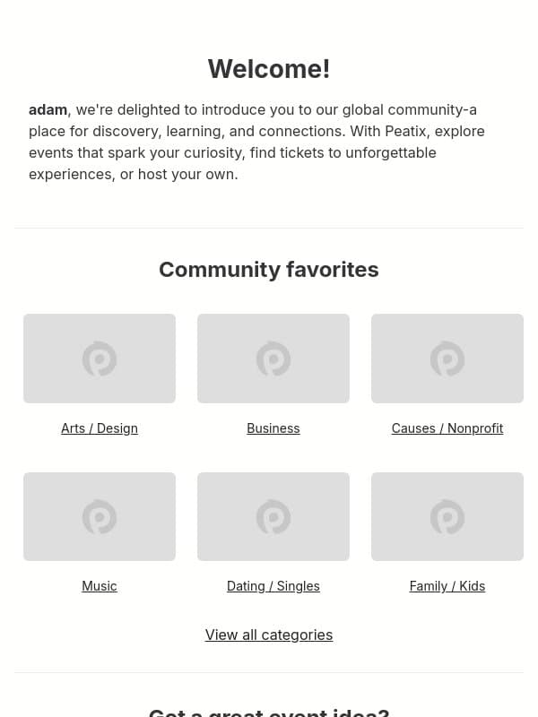 Welcome to Peatix! email from Peatix