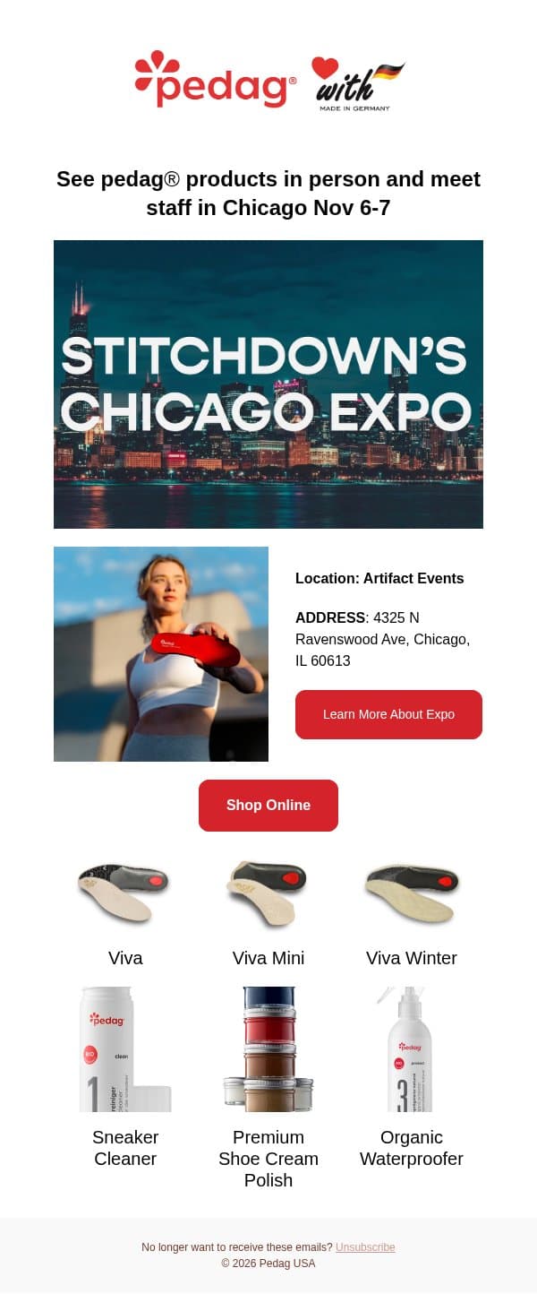 See pedag® in Chicago Nov 6-7 at Stitchdown Expo email from Pedag USA screenshot